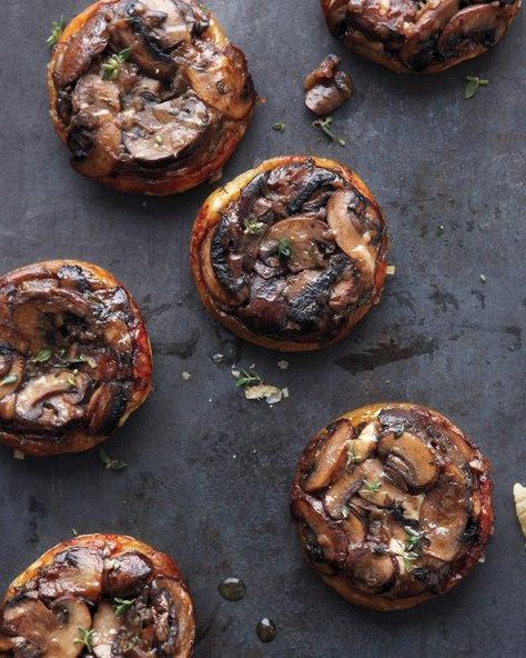 Upside-Down Mushroom Tartlets Recipe Phyllo Appetizers, Mushroom Tartlets, Tartlets Recipe, Hot Appetizers, Vegetarian Appetizers, Appetizers For Party, Appetizer Snacks, Upside Down, Finger Foods