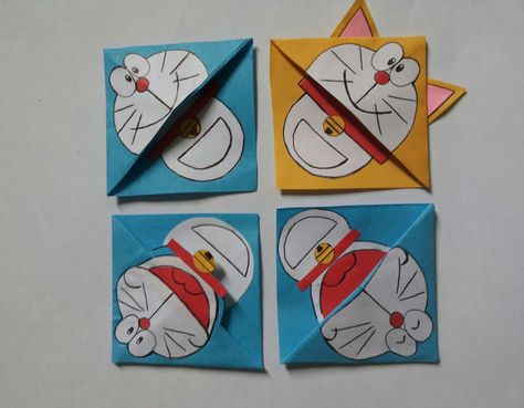 DIY Doraemon corner bookmarks Doraemon Bookmark, Doraemon Craft, Cute Aesthetic Crafts, Origami Bookmark Corner, Pop Up Diy, Bookmark Corner, Mini Sketch, Origami White, Paper Cup Crafts