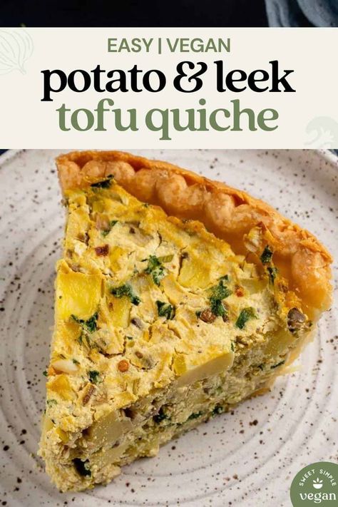 Savory Custard, Tofu Quiche, Quiche Vegan, Vegan Brunch Recipes, Vegan Quiche, Tofu Breakfast, Vegetable Quiche, Homemade Pie Crust, Potato Leek