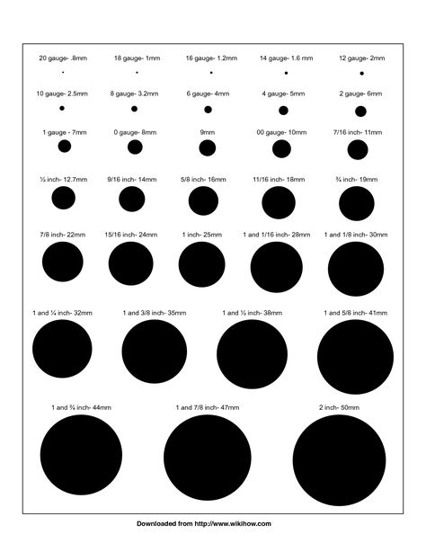 Printable Gauge Chart - wikiHow A good chart to determine gauge or size of what you want or have. Diy Alterations, Earring Gauges, Ear Piercings Gauges, Gauges Size Chart, Ear Gauge Sizes, Gauges Piercing, Ear Stretching, Tapers And Plugs, Piercing Chart