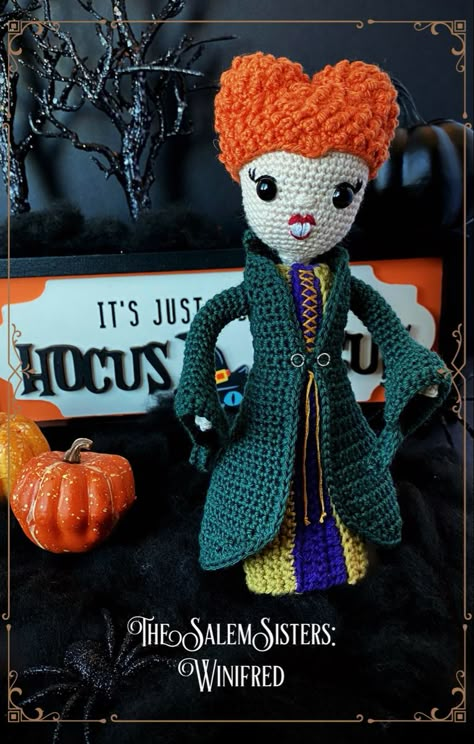 A free crochet pattern from spinayarncrochet.com Crochet Patterns Birthday, Hocus Pocus Crochet Pattern, Hocus Pocus Crochet Patterns Free, Hocus Pocus Crochet, Crocheted Stuffies, Winifred Sanderson, Crochet Ornament Patterns, Halloween Characters, Crochet Monsters