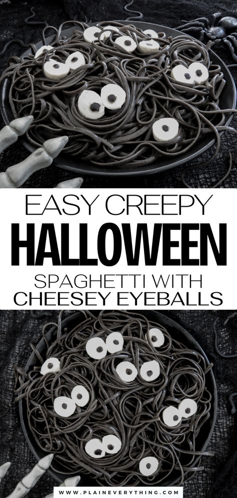 Easy Halloween Spaghetti With Edible Eyeballs Spooky Spaghetti, Halloween Spaghetti, Savory Halloween Food, Halloween Pasta, Edible Eyes, Halloween Eyes, Easy Halloween Food, Buttered Noodles, Halloween Spooktacular