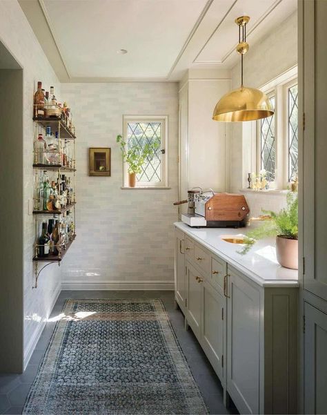 Jessica Helgerson Design is responsible for this stunning and timeless transformation of a 1920’s house in Portland’s Northwest Hills. Jessica Helgerson, Canning Kitchen, Glazed Brick, 1920s House, Leaded Glass Windows, Cle Tile, Prep Kitchen, Island With Seating, Butler's Pantry