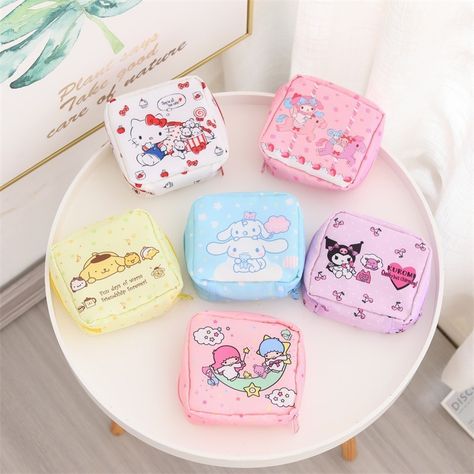 Sanrio Aliexpress, Sanitary Napkin Storage, Napkin Storage, Mini Makeup Bag, Wallet Storage, Kitty Cartoon, Large Cosmetic Bag, Sanitary Napkin, Cosplay Accessories