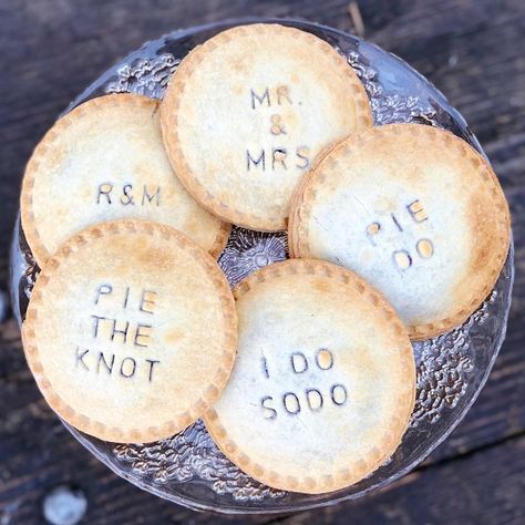 Personal Pies Wedding, Wedding Pies, S’mores Engagement Party, Mini Pie Wedding Favors, Pie At Wedding, Pie And Mash Wedding, Wedding Pie Table, Tea Party Wedding Shower, Wedding Pie