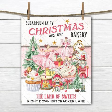 Sugarplum Christmas, Vintage Christmas Sign, Sugarplum Fairy, Vintage Pink Christmas, Christmas Bakery, Nutcracker Sweet, Candy Signs, Weihnachten Diy, Art Items