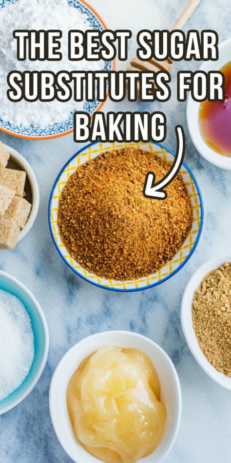 These sugar substitutes for baking are easier than you think! Sugar Free Alternatives, Brown Sugar Substitutes For Baking, Flour Substitutes For Baking, Sugar Substitute Chart, Sugar Replacement In Baking, Natural Sugar Alternatives, Substitute For Sugar In Baking, Sugar Alternatives For Baking, No Sugar Baking