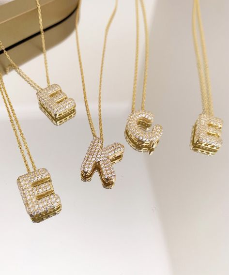 Bubble Letter Initial Necklace, Chunky Initial Necklace, Bubble Initial Necklace, Necklaces With Letters, Bubble Letter Necklace, Sterling Silver Initial Necklace, Gold Initial Necklace, Bubble Letter, Silver Balloon