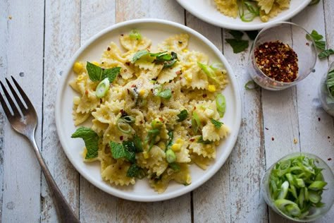 NYT Cooking: There’s no cream in this wonderfully summery pasta dish, just a luscious sauce made from puréed fresh corn and sweet sautéed scallions, along with Parmesan for depth and red chile flakes for a contrasting bite. Be sure to add the lemon juice and fresh herbs at the end; the rich pasta really benefits from their bright, fresh flavors. And while this is best made at the height of corn season, it’s st Creamy Corn Pasta, Pasta With Basil, Pastas Recipes, Corn Pasta, Basil Recipes, Basil Pasta, Creamy Corn, Red Chile, Nyt Cooking