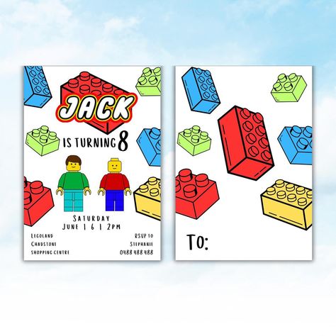 ⚡️ Lego Invitation has been revamped!!! 👷‍♀️ Simple building block invitation ready to be customised for you party! DM to order a digital template to send digitally or print :) Lego Bday Invitation, Lego Invitation Template, Lego Invite, Lego Invitation, Lego Birthday Invitations, Lego 5, Lego Invitations, Lego Wedding, Lego Theme