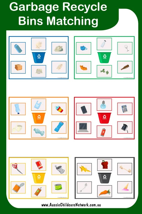 Recycling Printables Free, Recycling Sorting Activity, Recycling Sensory Bin Preschool, Recycle Bin Ideas, Recycling Preschool, Reduce Reuse Recycle Activities, Reduce Reuse Recycle Poster, Recycle Printable, Recycle Preschool