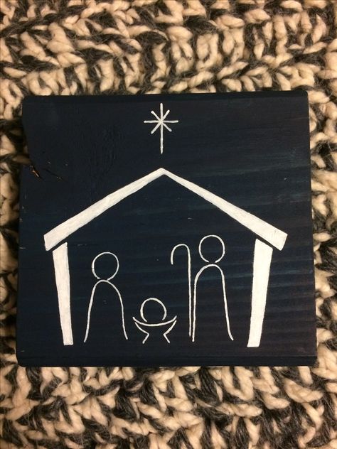 Easy Nativity Painting For Kids, Simple Manger Scene Drawing, Nativity Painting Diy, Easy Manger Scene Painting, Nativity Scene Drawing Simple, Simple Manger Scene, Easy Nativity Painting, Abstract Nativity, Lds Christmas