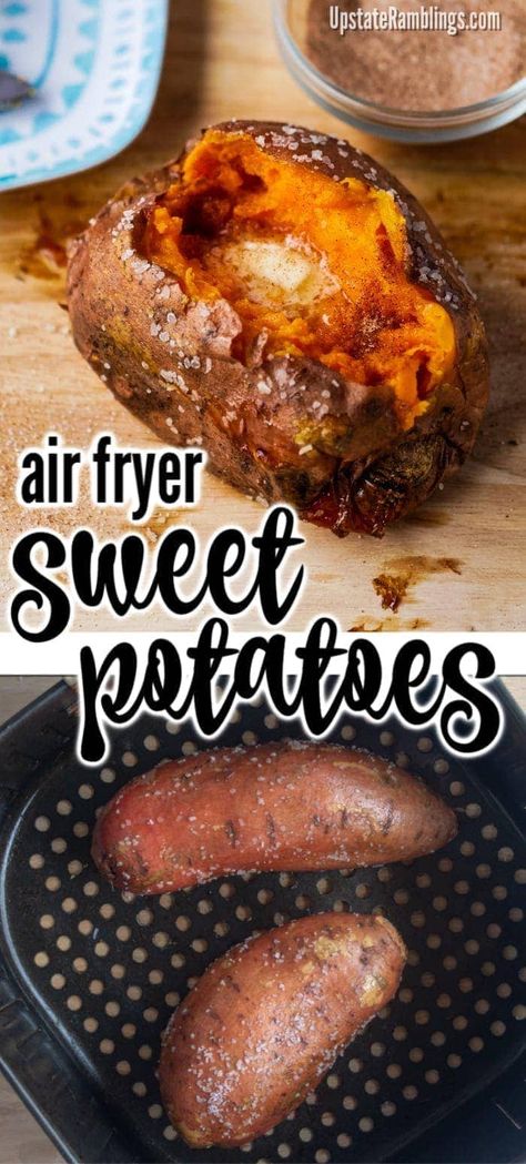 Baking Sweet Potatoes, Air Fryer Sweet Potatoes, Sweet Potato Recipes Baked, Cooks Air Fryer, Air Fried Food, Air Fryer Oven Recipes, Air Fry Recipes, Cooking Sweet Potatoes, Easy Side Dish