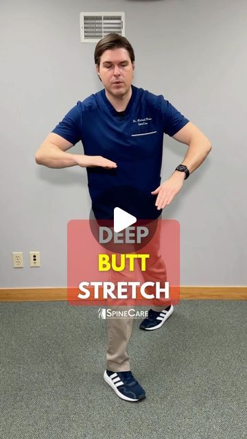 Dr. Michael Rowe | SpineCare on Instagram: "Dr. Rowe shows an easy way to get a deep stretch in your glutes (buttocks).  This exercise can be done standing throughout the day anytime you feel tightness and aches building in the back and hips. It may offer relief within 30 seconds.  Let us know how it works for you!  #glutes #glutes #glutestrength #glutestretch #stretching" Stretches For Buttocks Pain, Stretches For Sore Buttocks, Hip Glute Stretches, Glut Stretches, Stretching Glutes Muscle, How To Stretch Glute Muscles, Deep Glute Stretch, Best Glute Stretches, Dr Michael Rowe