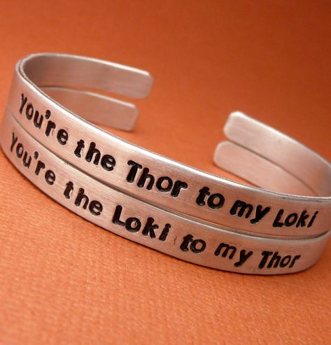 Marvel Jewelry, Marvel Gifts, Loki And Thor, Marvel Clothes, Thor And Loki, Handstamped Bracelet, Marvel Merchandise, Thor Loki, Stamped Bracelet