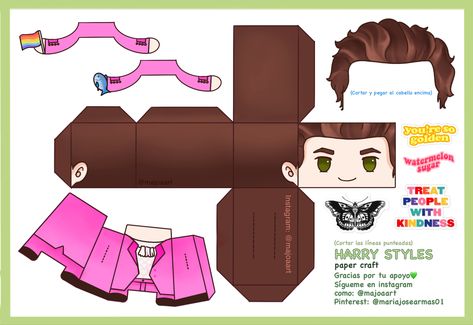 Harry Styles Patron Cube, One Direction Crafts, One Direction Drawings, One Direction Art, Harry Styles Drawing, Harry Styles Poster, Anime Paper, Paper Toys Template, Anime Crafts