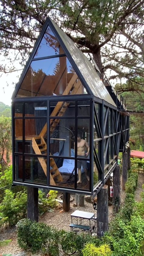 thetravelpro on Instagram: A must visit on your next trip to Baguio: this incredible glass cabin in the woods! @tudorinthepines #baguio #tudorinthepines Glass Tree House, Small Glass House Design, Glass Cabins, Modern Tree House, Glass House Design, Casa Hobbit, Glass Cabin, Bacolod, A Frame House Plans