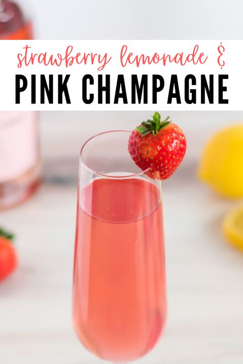 Strawberry Mimosa Recipe Champagne, Simple Champagne Punch, Bridal Shower Spiked Punch, Strawberry Lemonade Mimosa, Easy Mimosa Recipe Simple, Easy Champagne Punch, Champagne Punch Recipes Easy, Big Batch Mimosa Recipe, 21 Birthday Drinks