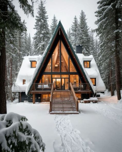 Triangular House Design, Scandinavian Mountain House, Scandinavian Wooden House, A Frame Cabin Interior, Natural Pathway, Triangular House, Modern Mountain Cabin, A-frame Interior, Colorado Cabin