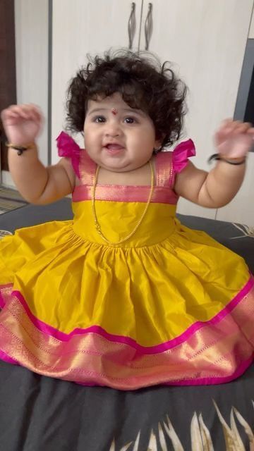 Pattu Langa For Baby Girl, Pattu Frocks For Baby Girl, Kids Pattu Frock Designs, Traditional Frocks For Kids, Baby Pattu Frocks Designs, Baby Pattu Pavadai Designs, Baby Girl Indian Dress, Pattu Frocks For Kids, Traditional Dress For Baby Girl