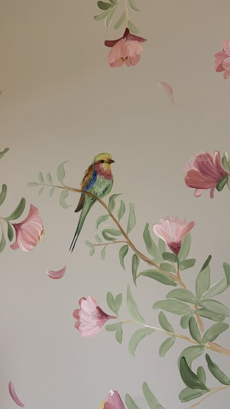 Bird Painting Acrylic, Mughal Paintings, Room Wall Painting, Bedroom Murals, Wall Murals Painted, Bedroom Wall Paint, Wall Painting Decor, Chinoiserie Wallpaper, Mirror Painting