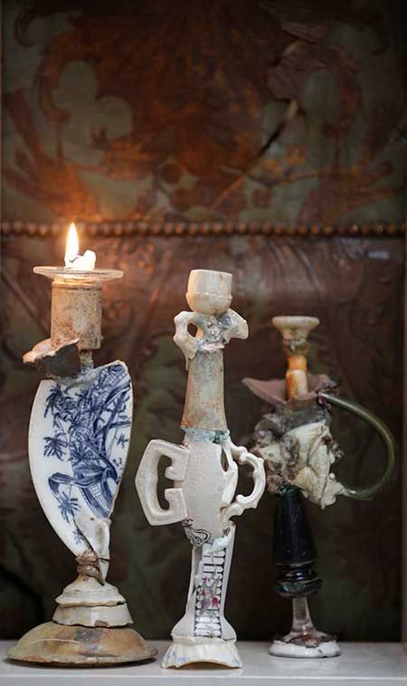 Found Object Art, Deco Originale, Candle Sticks, Recycled Art, Assemblage Art, Ceramic Sculpture, Mosaic Art, Altered Art, Ceramic Art