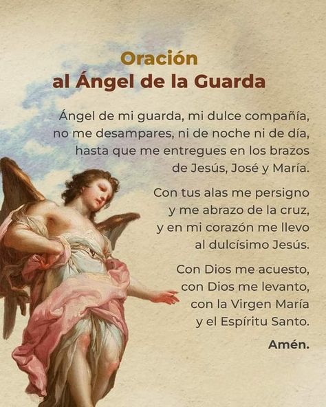 Guardian Angel Prayer Catholic, Catholic Prayers Daily, Guardian Angels Prayer, Spanish Prayers, Religion Quotes, Angel Prayers, Good Night Prayer, Gods Love Quotes, Bible Passages