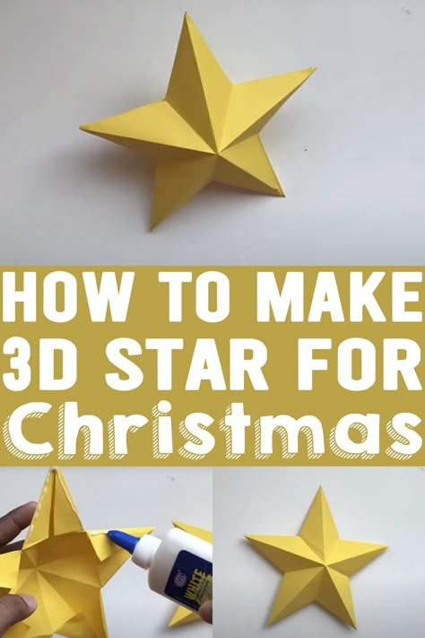 How to Make 3D Star for your Christmas Three Dimensional Paper Stars, 3d Christmas Decorations Diy, How To Make 3d Stars Out Of Paper, How To Make A 3d Star Out Of Paper, Diy 3d Paper Star, 3d Star Paper Craft, 3d Star Diy, 3d Stars Diy Paper Easy, How To Make A 3d Star