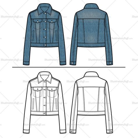 Denim Jacket Sketch, Denim Jacket Illustration, Denim Jacket Drawing, Fashion Sketch Template, Jeans Drawing, Jacket Drawing, Fashion Illustration Poses, How To Sketch, Sketch Fashion