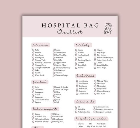 Simple Hospital Bag Checklist, Editable Checklist, Birth Bag Checklist for Pregnant Mom, Canva Template, Hospital Bag List for New Mom - Etsy New Zealand Hospital Bag For Mom To Be Checklist, Simple Hospital Bag Checklist, Simple Hospital Bag, Mom Hospital Bag Checklist, Hospital Bag Checklist Uk, Birth Bag, Hospital Bag List, Baby Hospital Bag Checklist, Newborn Checklist