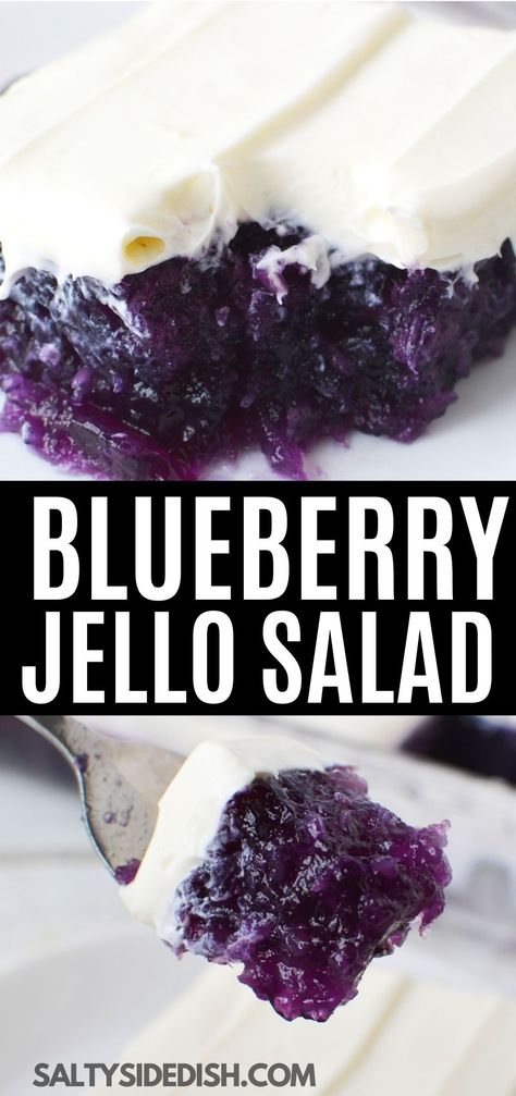 Blueberry Gelatin Dessert, Seven Up Salad Jello Recipe, Blueberry Cloud Jello Salad, Blueberry Jello Pie, Jello Deserts Recipes, Old Jello Recipes, Blueberry Salad Jello, Blueberry Fluff Salad Recipes, Blue Jello Recipes