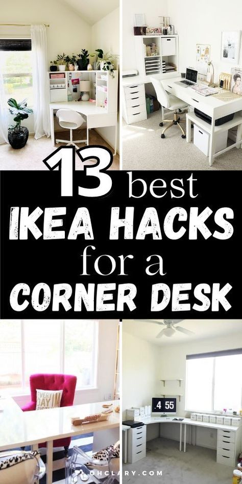 Dive into our ultimate guide of L-shaped desk IKEA hacks that will spark your creativity and help you build the perfect workspace for your needs. From DIY projects to clever design tips, this guide has everything you need to create a functional and stylish L-shaped desk using IKEA products. L Shaped Craft Desk, L Shaped Desk Ikea Hack, L Shaped Office Desk Ideas Layout Corner, Ikea Corner Desk Hack, L Desk Office Layout, Corner Desk Hack, Diy L Desk, Home Office L Shaped Desk Layout, L Shaped Office Desk Ideas Layout