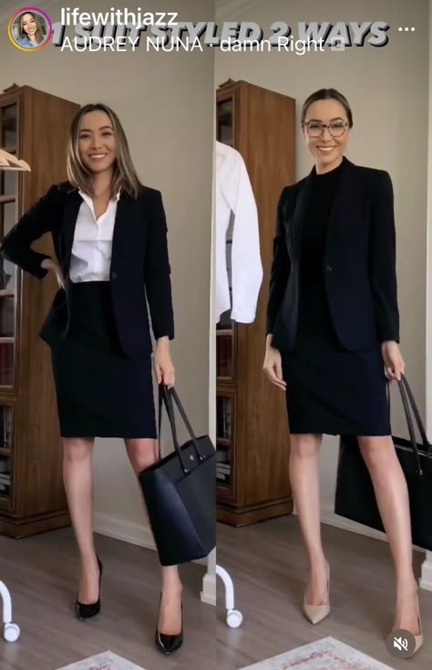 Corporate Fashion Office Chic, Pencil Skirt Outfits Casual, Corporate Attire Women, Black Skirt Suit, Black Skirt Outfits, Summer Office Outfits, Professional Work Outfit, Corporate Attire, Corporate Fashion