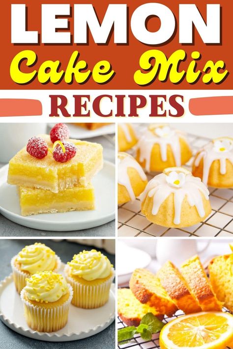 These lemon cake mix recipes are a shortcut to dessert! From cookies to bundt cake to cupcakes, there are plenty of treats you can make with lemon cake mix. Diy Lemon Cake Mix Recipes, Lemon Cake Mix Hacks, Easy Lemon Cake Mix Recipes, Lemon Cake Mix Ideas, Doctored Lemon Cake Mix Recipes, Lemon Box Cake Mix Recipes, Lemon Cake Mix Recipes, Lemon Desserts Cake, Bundt Cake Mix