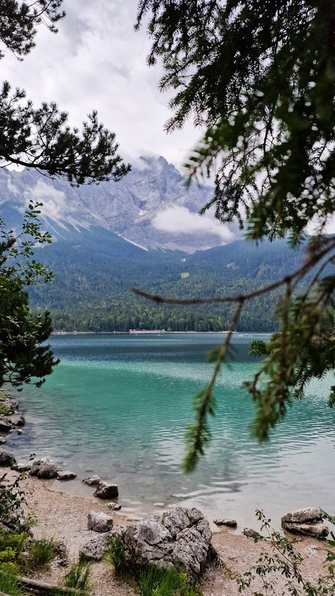 Lake Eibsee in the Bavarian Alps, directly at the bottom of the Zugspitze Lake Plants, Lake Eibsee, Bavarian Alps, Draco Malfoy, Bavaria, Munich, Vision Board, Places To Visit, Germany