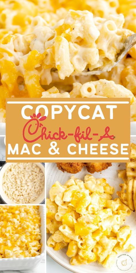 The best recipe for Copycat Chick-Fil-A Mac and Cheese! Tender elbow pasta smothered in a homemade extra cheesy sauce (with 5 cheeses!), topped with more cheese, and baked until bubbly and browned. Noodles And Company Mac And Cheese Copycat, Homemade Mac B Cheese, Copycat Cfa Mac And Cheese, Moms Mac And Cheese, Tipsy Housewife Mac And Cheese, Macs Mac And Cheese Recipe, Mac And Cheese For 40 People, Mcalister's Mac And Cheese Recipe, Garlic Butter Chicken Mac And Cheese