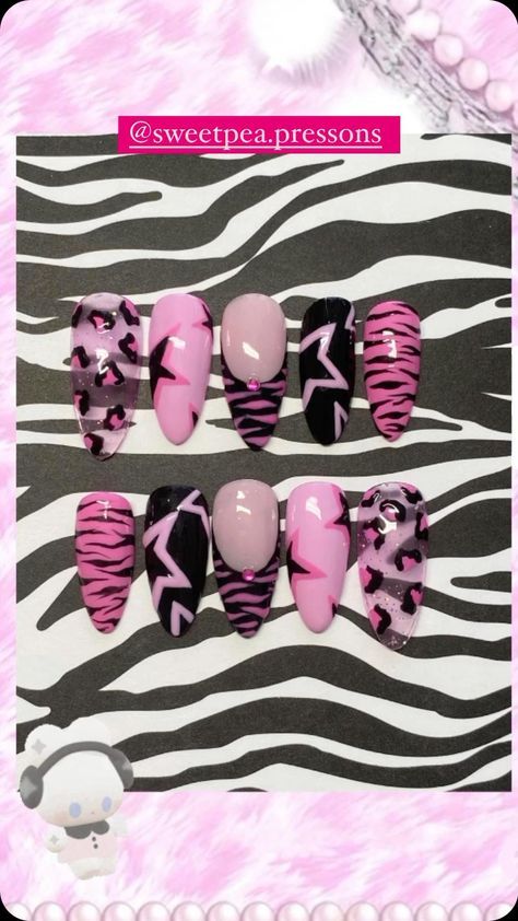 White And Pink Nails, Pink Cheetah Nails, Pink Zebra Nails, Insta Nails, Zebra Print Nails, Cheetah Print Nails, Zebra Nails, Cheetah Nails, Punk Nails