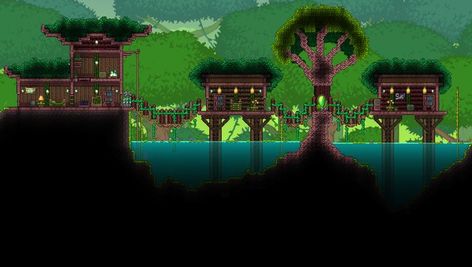 Jungle House and Pylon Terraria Jungle Houses Terraria, Terraria Pylon House, Jungle Pylon Terraria, Terraria Jungle Build, Npc Houses Terraria, Terraria Biome House, Terraria Jungle House Ideas, Terraria Pylons Ideas, Terraria Pylons