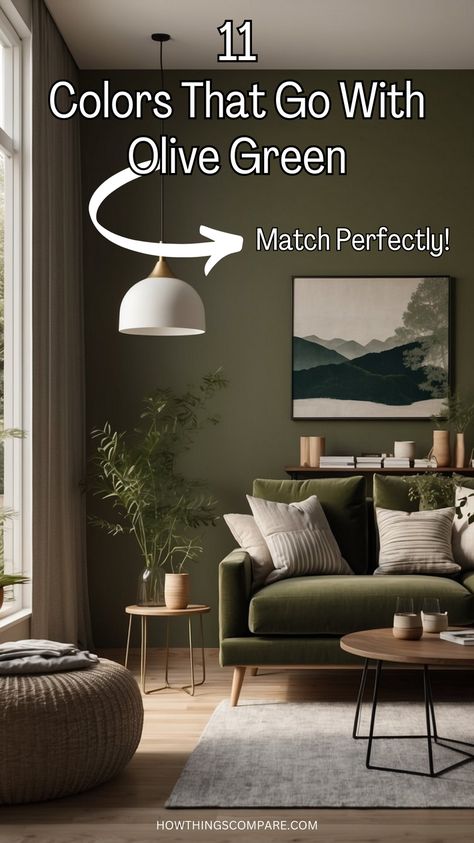 Looking for that perfect color to match with Olive Green? Here are 11 of my top choices! Olive Green Living Room, Bedroom Products, Trending Paint Colors, Living Room Decor Gray, White Pineapple, Green Armchair, Velvet Upholstery Fabric, Green And Gray, Best Paint Colors