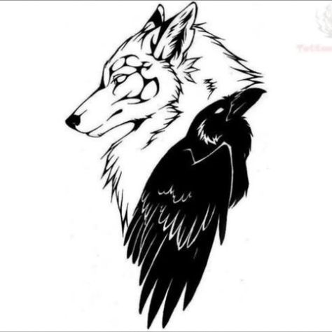 Wolf and raven tattoo design Lup Singuratic, Rabe Tattoo, Barbed Wire Tattoos, Pagan Tattoo, Raven And Wolf, Tattoo Symbols, Crow Tattoo, Norse Tattoo, Nordic Tattoo