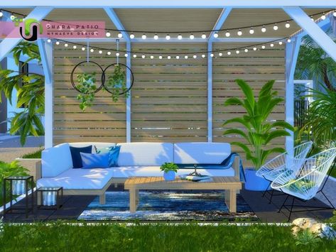 Shara Patio Second Living Room, Black Lounge Chair, Patio Ottoman, Boho Outdoor, Patio Loveseat, Outside Patio, Patio Lounge Chairs, Sims 4 Cc Furniture, Sims 4 Houses