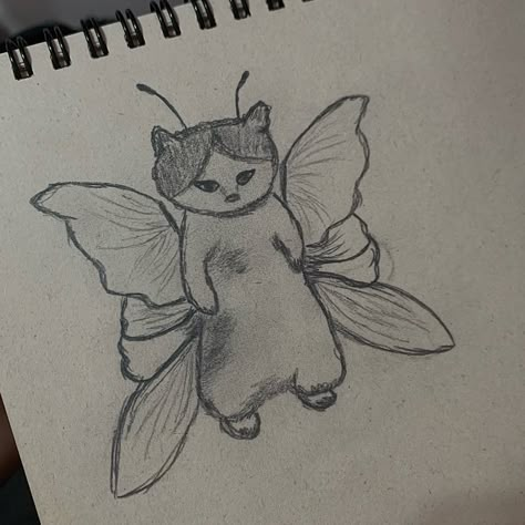 Fairy Doodle Aesthetic, Fairy Core Drawing Ideas, Fairy Core Drawings Easy, Fairy Grunge Drawing Ideas, Fairy Sketch Simple, Fairy Core Drawing, Fairy Cat Drawing, Simple Fairy Drawing, Fairy Drawings Easy