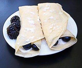 Paleo Crepes Recipe, Healthy Crepe Recipes, Crepes Recipe Breakfast, Healthy Crepes, Basic Crepe Recipe, Crepe Ingredients, Crepe Recipe, Blueberry Yogurt, Crepes Recipe