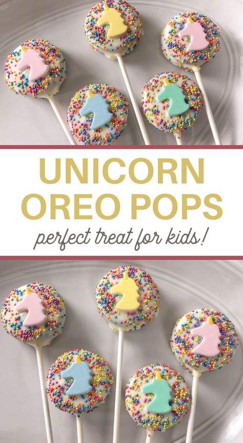 This Unicorn OREO Pops Recipe is excellent for unicorn fans! These grab-and-go treats make any party a tasty success! Unicorn Birthday Party Snack Ideas, Unicorn Birthday Party Desserts, Unicorn Party Food, Unicorn Treats, Unicorn Desserts, Birthday Snacks, Unicorn Cookies, Birthday Party Desserts, Birthday Party Snacks