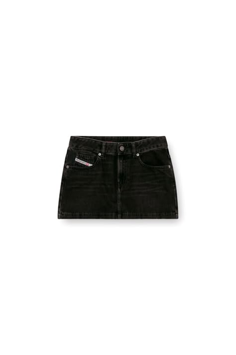 Women's Mini skirt in clean-wash denim | Black | Diesel Mini Jeans Rock, Black Mini Skirt Denim, Black Skirt Denim, Black Jeans Skirt, Diesel Skirt, Denim Short Outfits, Mini Skirt Jeans, Diesel Skirts, Gonna Jeans