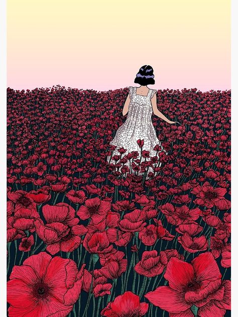 "Field of Poppies | Coloured Version" Poster by ECMazur | Redbubble Field Drawing, Field Of Poppies, Poppy Wall Art, Poppy Color, Poppy Field, Buy Wall Art, Fairytale Art, Mystical Art, Children's Book Illustration