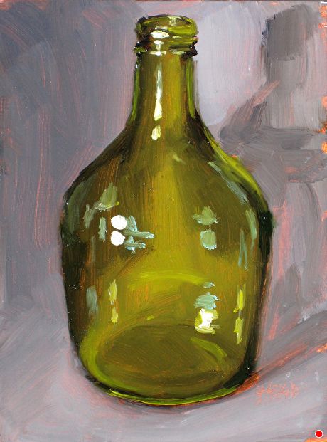 Painting Glass Tutorial, Oil Pastel Bottle Drawing, Oil Painting Glass Bottle, Glass Oil Painting, Green Glass Bottle Painting, Green Still Life, Bottle Reference, Objects Painting, Green Bottle Painting