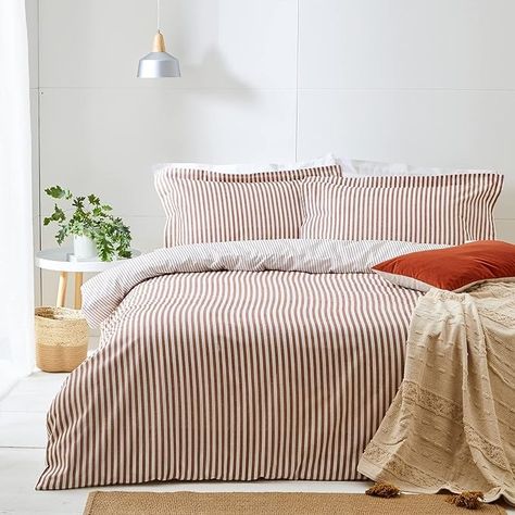 The Linen Yard Hebden Double Duvet Cover Set, Cotton, Pecan : Amazon.co.uk: Home & Kitchen Bed Sizes Uk, Reversible Bedding, 100 Cotton Duvet Covers, Striped Duvet, Striped Duvet Covers, Double Duvet Covers, Linen Armchair, Double Duvet, Reversible Duvet Covers