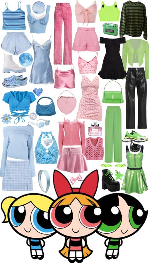 #powerpuffgirls #bubbles #blossom #buttercup Blossom Powerpuff Girl Costume, Power Puff Costume, Powerpuff Girls Halloween Costume, Bubble Costume, Blossom Costumes, Fun Halloween Outfits, Powerpuff Girls Costume, Twin Costumes, Trio Costumes