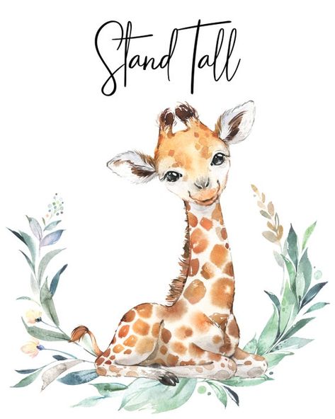 Baby Animal Painting, Giraffe Drawing, Baby Animal Drawings, Giraffe Painting, Giraffe Nursery, Safari Animals Nursery, Giraffe Art, Nursery Animal Prints, Nursery Printables